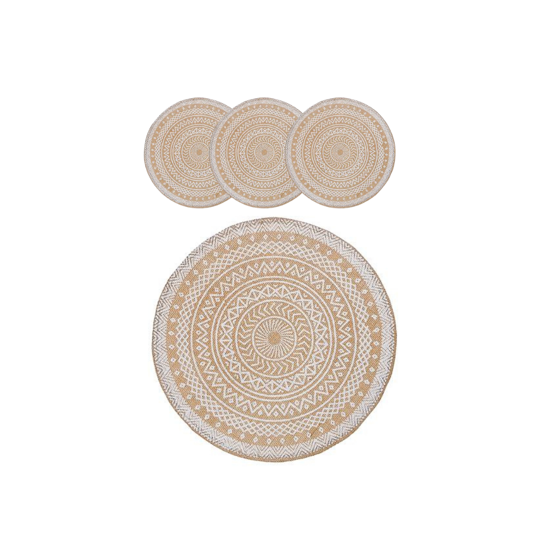 Set of 4 White Mandala Round Jute Placemat 15"