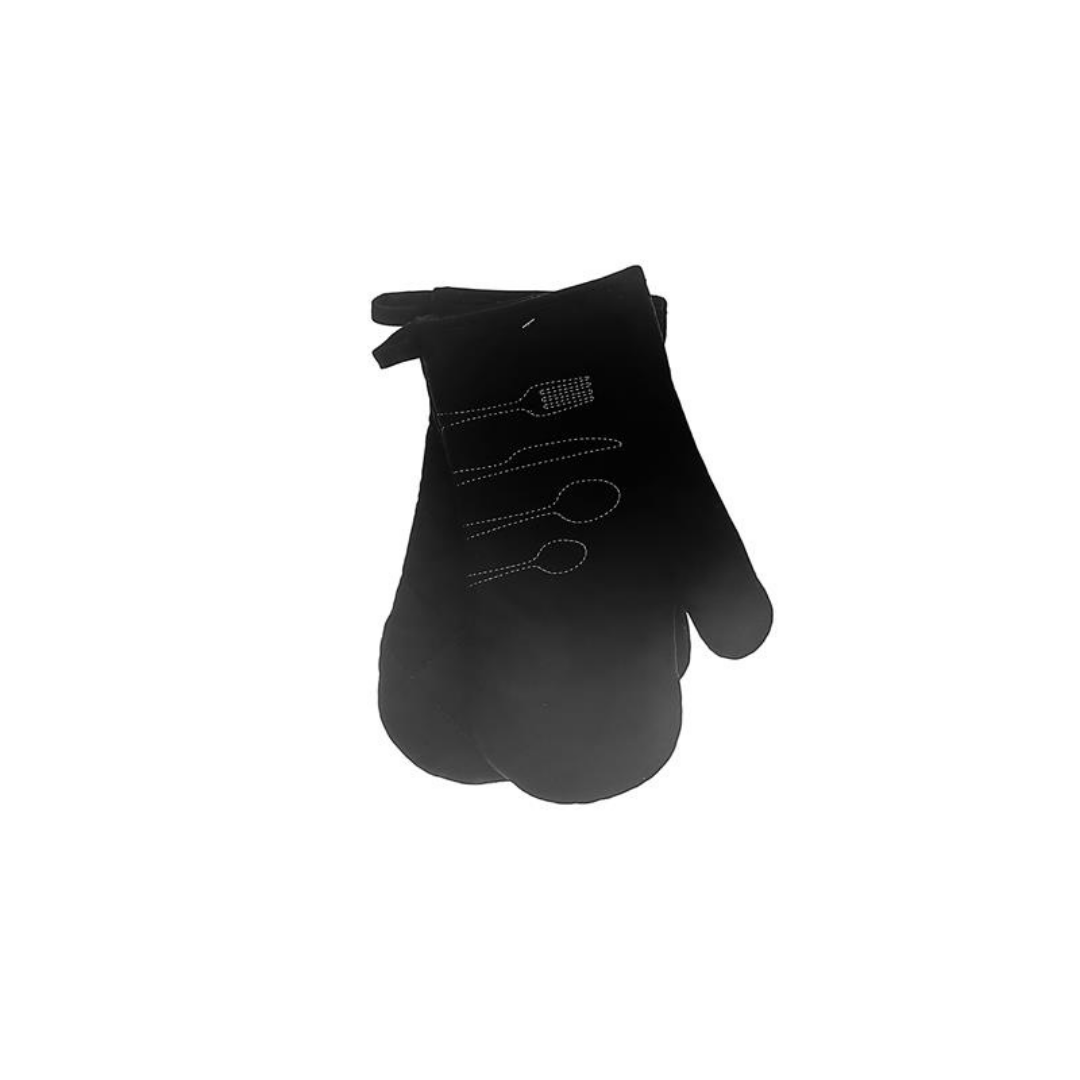 Utensil Front Stitched Black Oven Mitt Set of 2