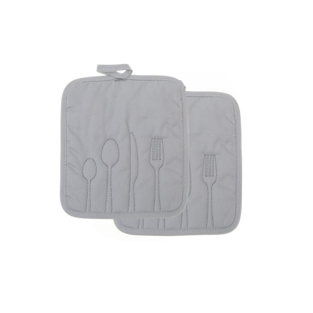 Utensil Front Stitched Grey Pot Holder Set of 2