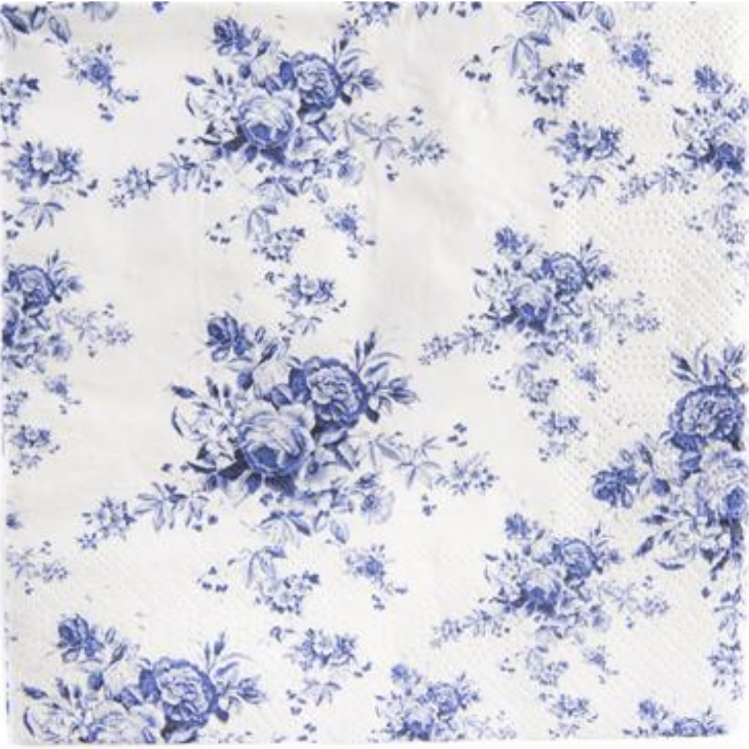 Paper Napkins Blue Vintage Floral Pack/20 6.5x6.5"