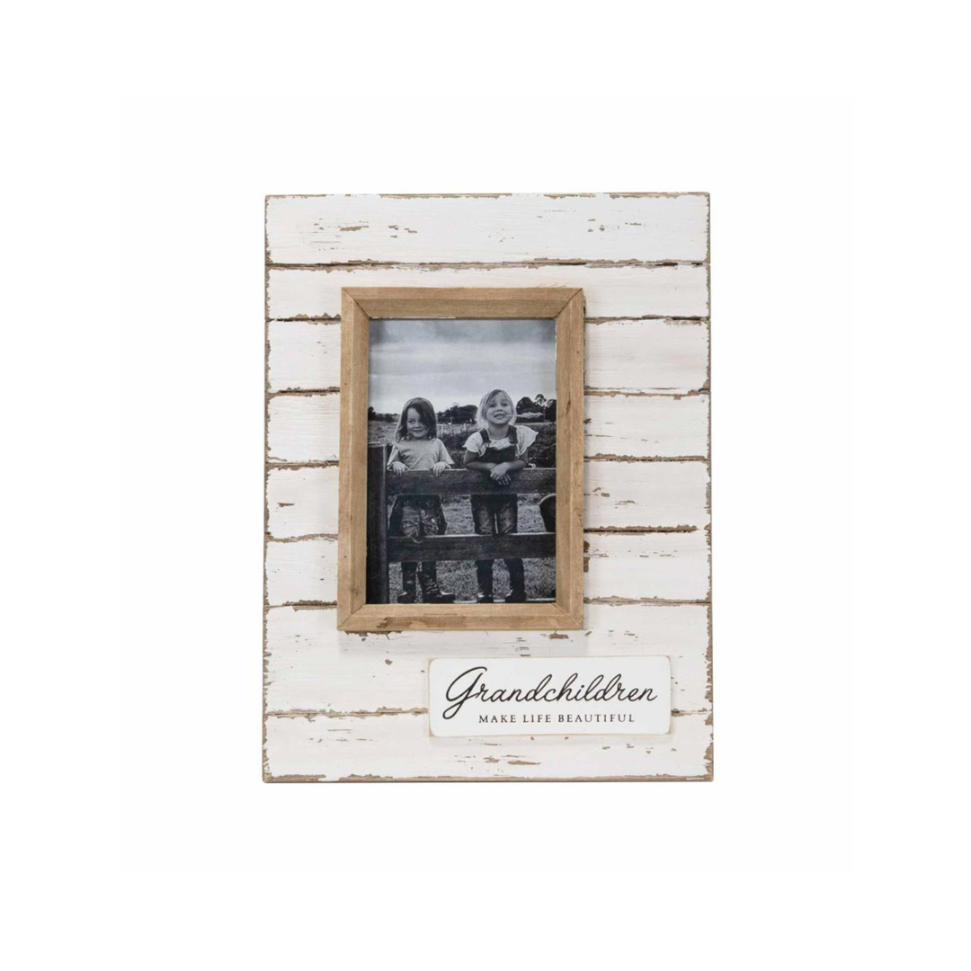 Grandchildren Distressed 4x6" Wood Photo Frame