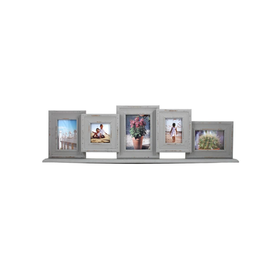 Light Grey Wood 5-Picture Table Collage Photo Frame