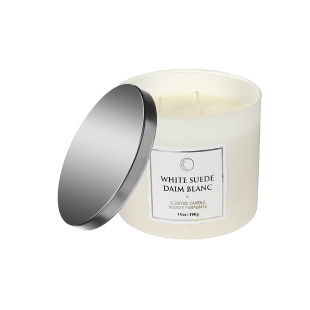 3 Wick White Suede Scented Candle
