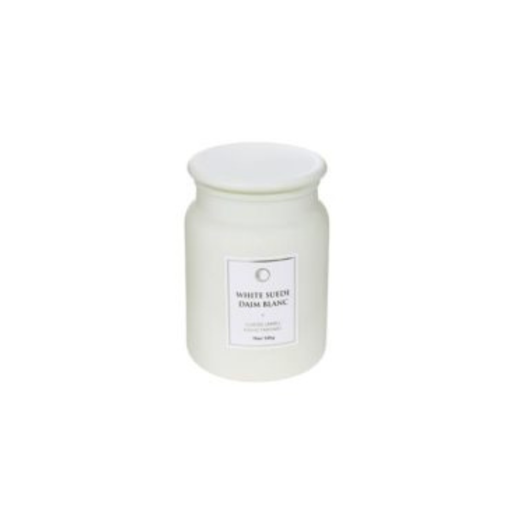 19oz. White Suede Scented Candle in Glass Jar