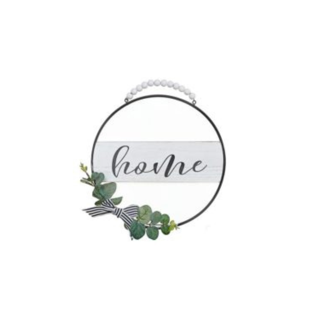 Round Metal Sign with Wood Home Plaque 12"
