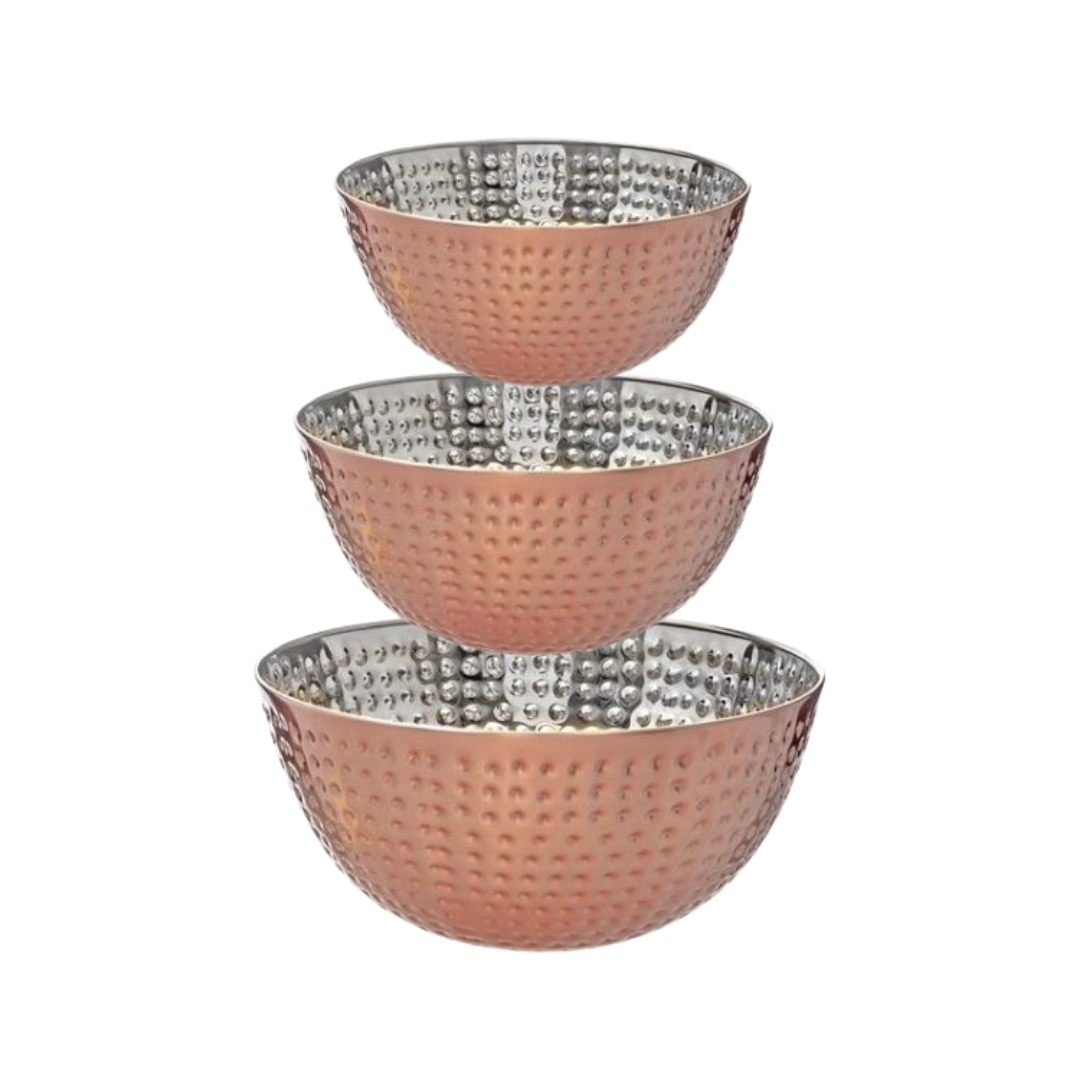 Metallic Rose Hammered Set of 3 Bowls