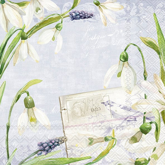 IHR Paper Napkins Little Snowdrops Blue Pack/20 6.5x6.5"