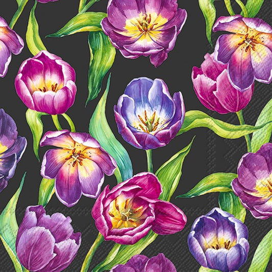 IHR Paper Napkins Tulip Meadow Black Pack/20 6.5x6.5"