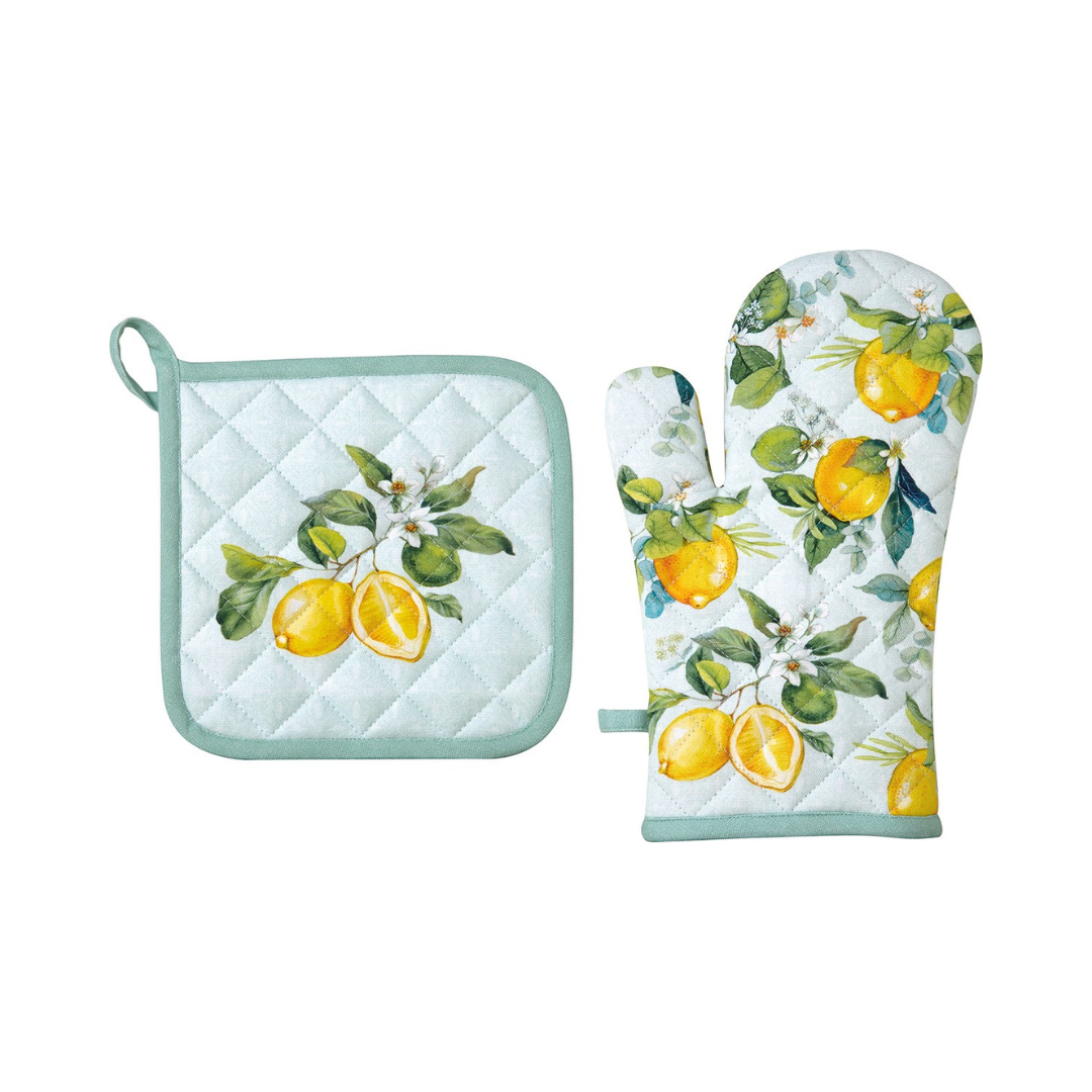 Lemon Wreath Oven Mitt and Pot Holder Set