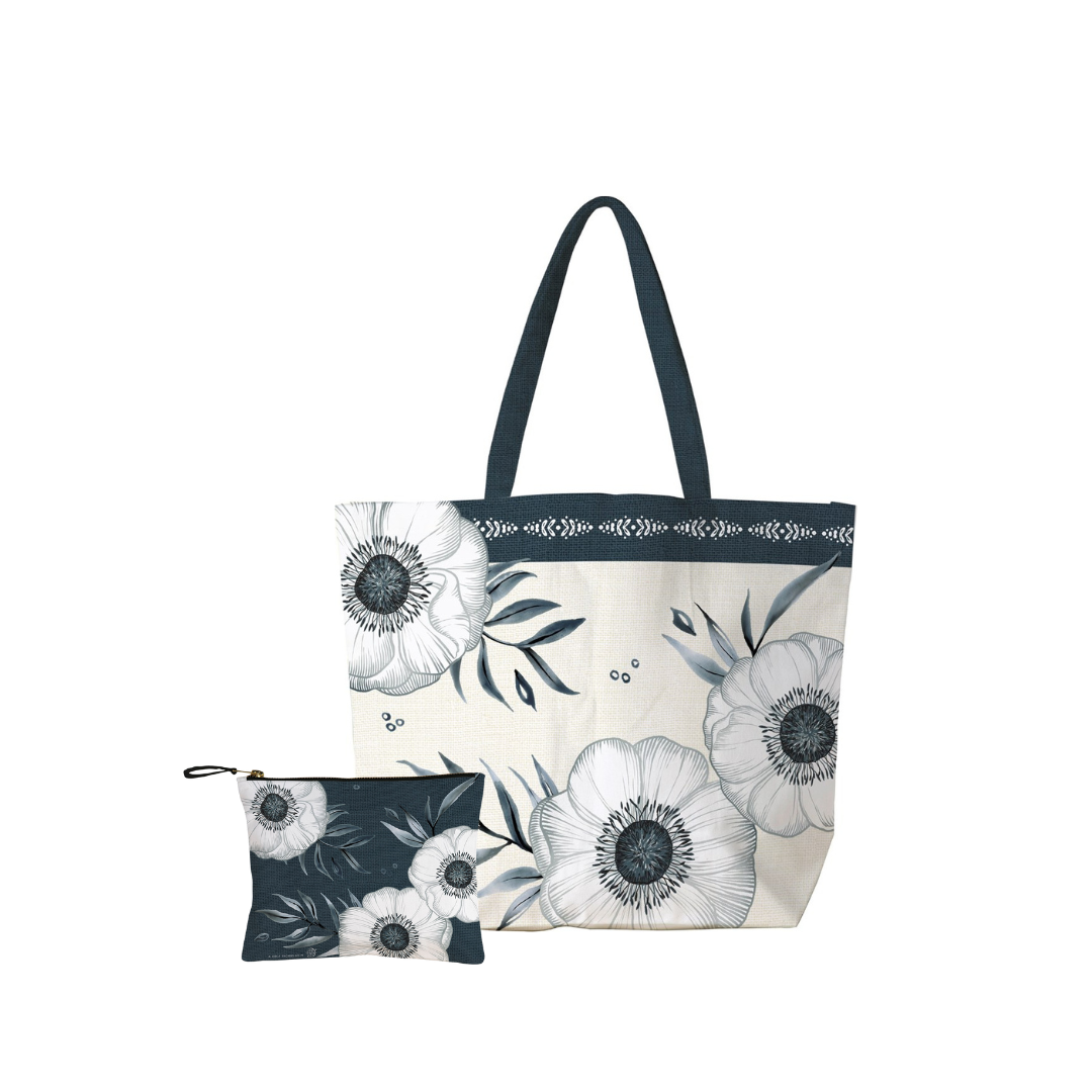 Holly Flower Tote Bag & Essentials Bag Set