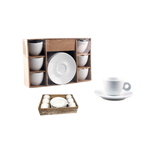 White Porcelain Espresso Cup & Saucer Set of 6