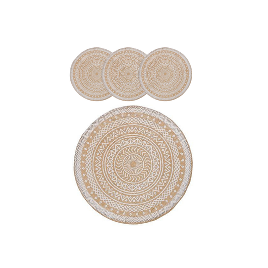 Set of 4 White Mandala Round Jute Placemat 15"