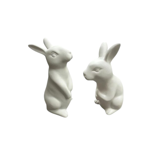 Set of 2 White Matte Ceramic Bunnies