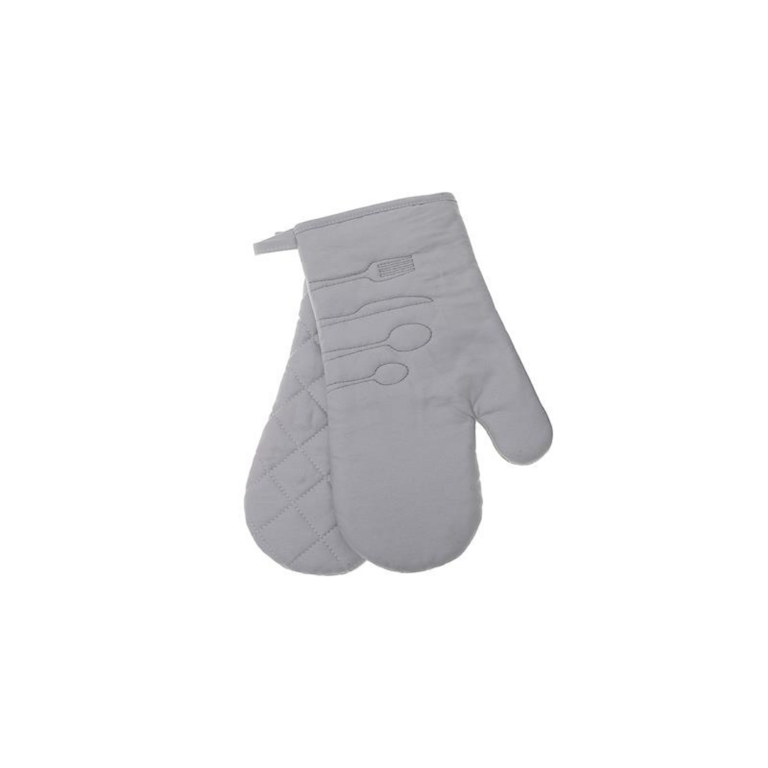 Utensil Front Stitched Grey Oven Mitt Set of 2