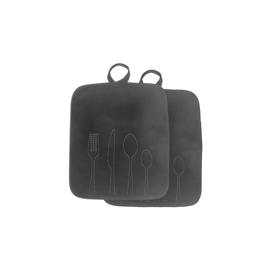 Utensil Front Stitched Black Pot Holder Set of 2