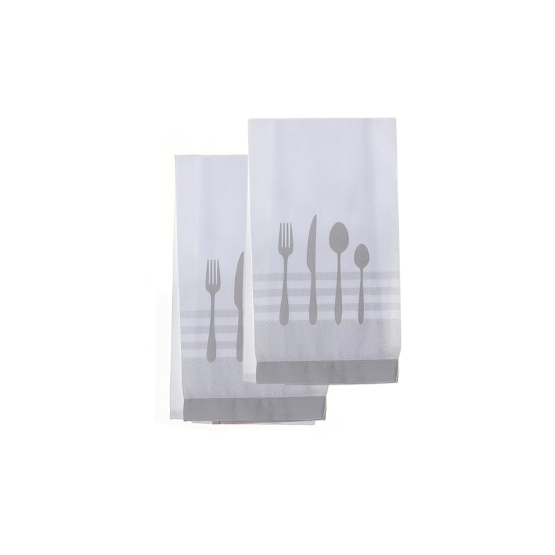 Utensil Front Stitched Grey Tea Towel Set of 2