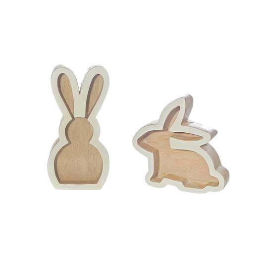 Set of 2 Wood Enamel Finish Bunnies