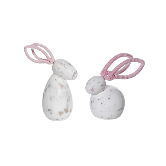 Set of 2 Whitewash Wood Bunnies with Pink Ears