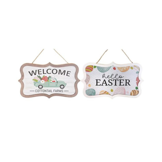 Set of 2 Wooden Easter & Welcome Hanging Signs