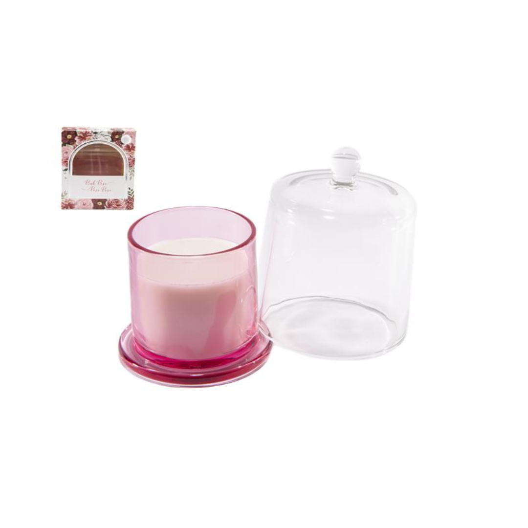 8oz. Pink Rose Candle with Glass Cover