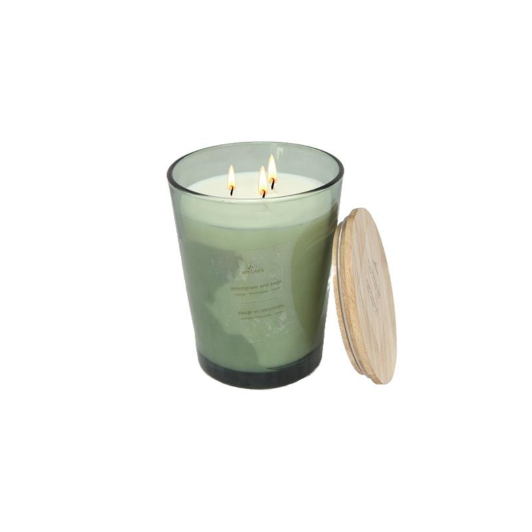 32oz. Lemongrass & Sage 3 Wick Tapered Glass Candle