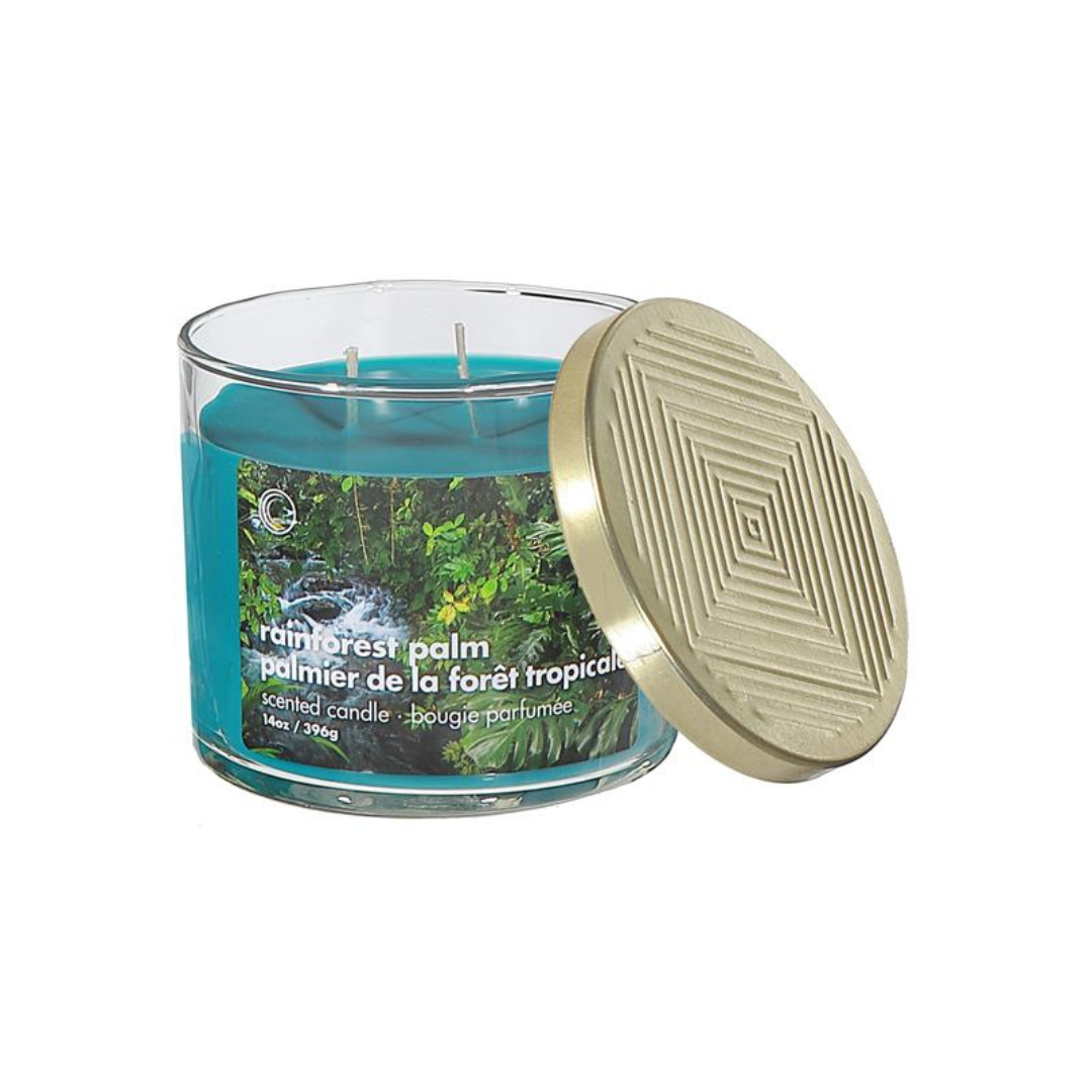 14oz. 3 Wick Rainforest Palm Candle with Lid