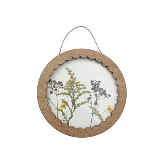 Dried Floral Frame Wood & Glass Art 10"