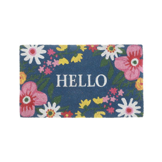 Floral Hello Coir Door Mat 18x30"