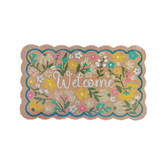Scallop Shape Floral Welcome Coir Door Mat 18x30"