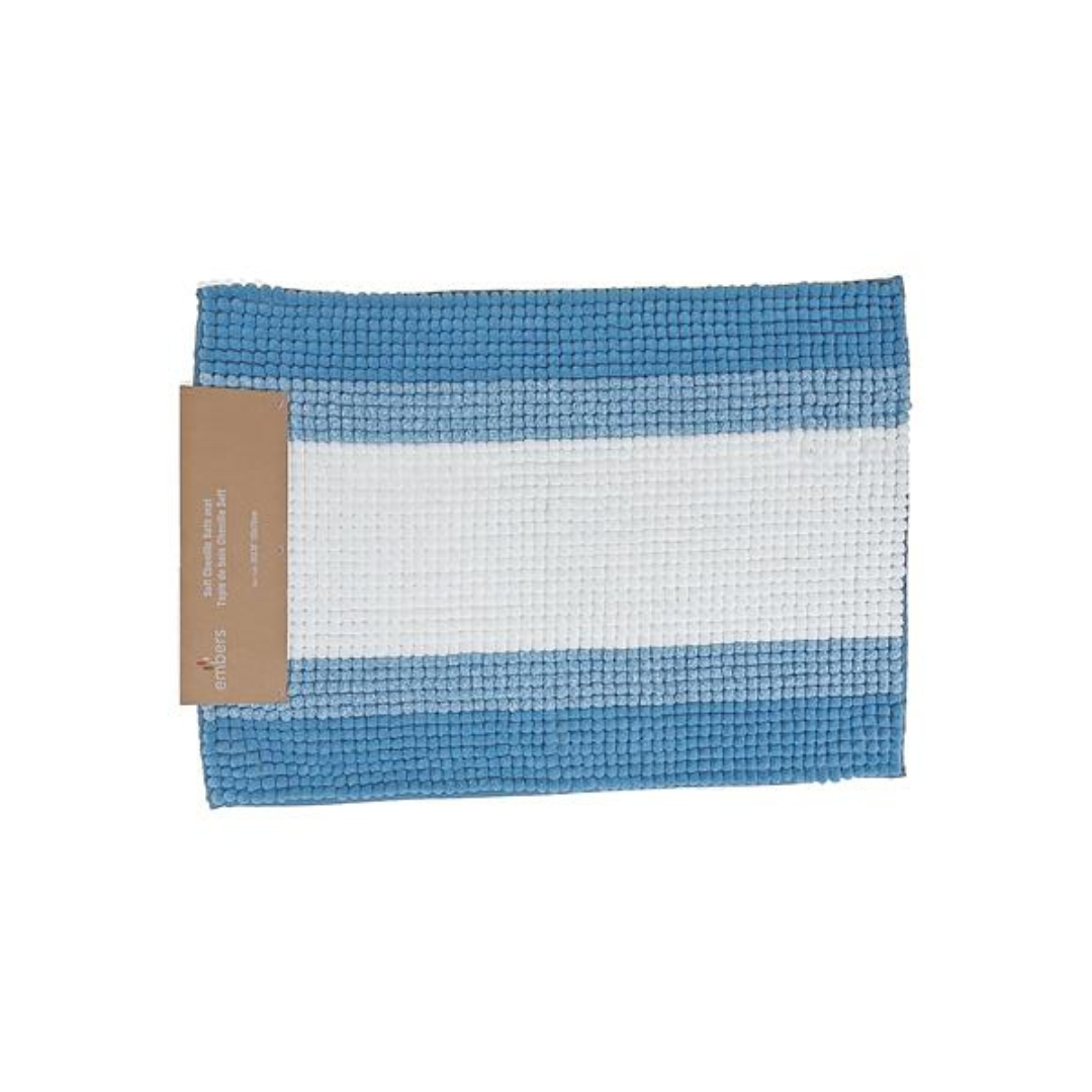Blue Striped Chenille Bath Mat 20x28"
