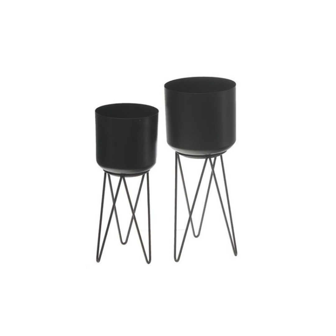 Set of 2 Black Metal Planter with Tripod Stand