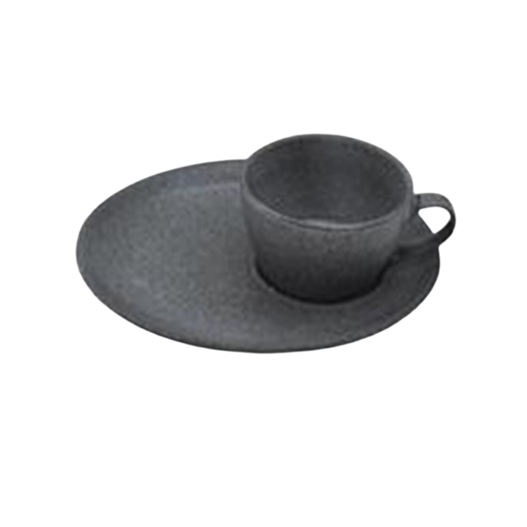 Grey Glazed Ceramic Cup and Saucer 8"