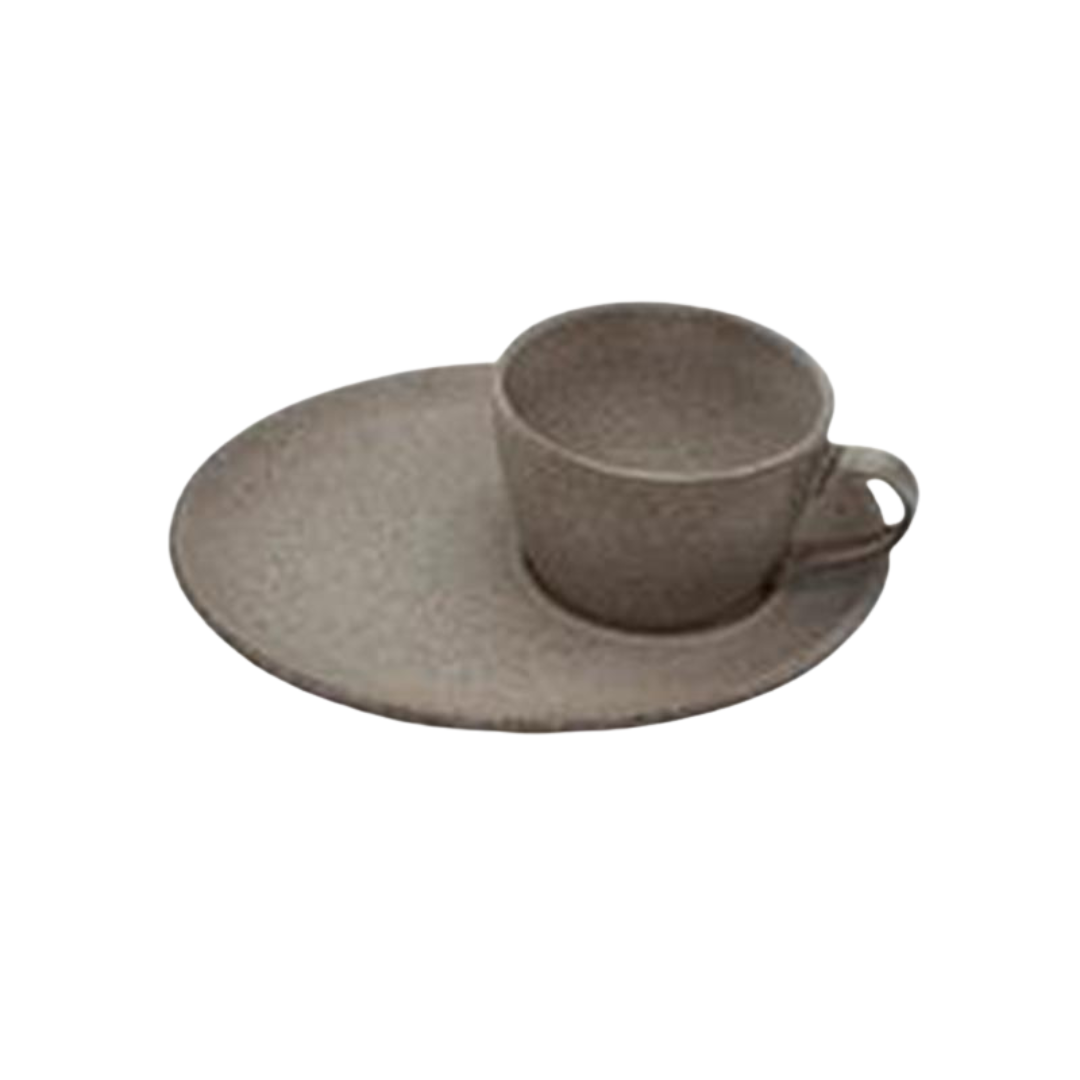 Taupe Glazed Ceramic Cup and Saucer 8"