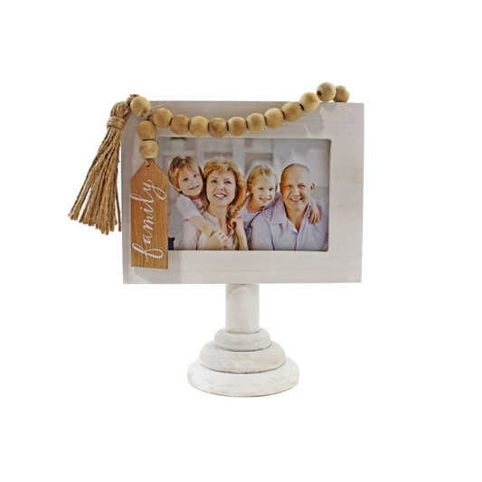 Wood Photo Frame with Beads and Family Hanging Tag 6x4"