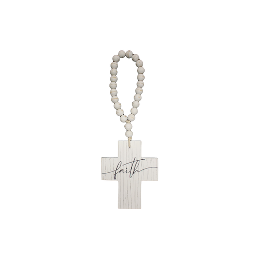 White Wood Faith Beaded Cross 5.5"