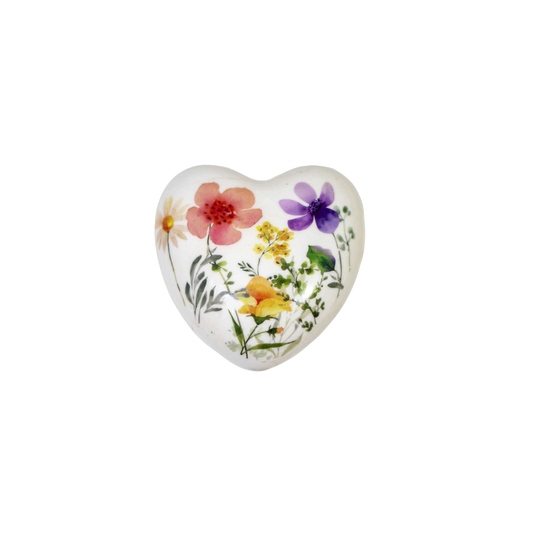 White Floral Ceramic Heart 3.5x1.5"