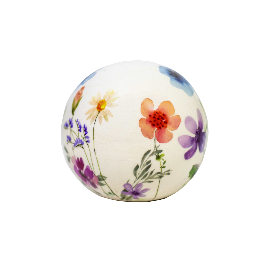 White Floral Ceramic Sphere 5x4.5"