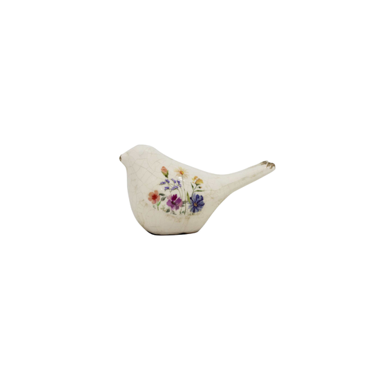 White Floral Ceramic Bird 6x3"