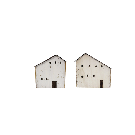 Set of 2 White Houses with Brown Roofs