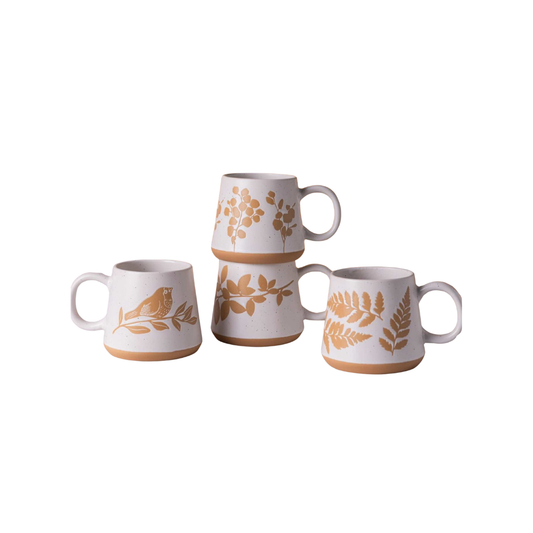 Set of 4 14oz. Stoneware Mug with Leaves