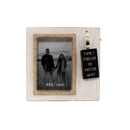 Family Forever 4x6 Wood Photo Frame with Beaded Tag