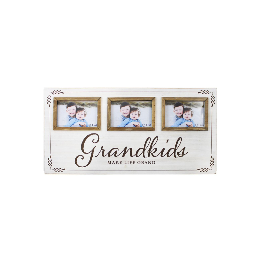 Grandkids White Wood 3-Picture Photo Frame 23.5x11.75"