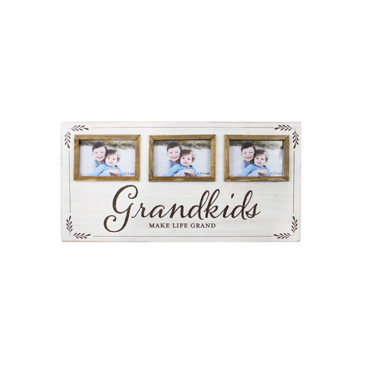 Grandkids White Wood 3-Picture Photo Frame 23.5x11.75"