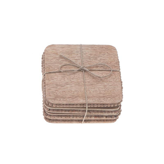 Set of 4 Mango Wood Beaded Square Coasters