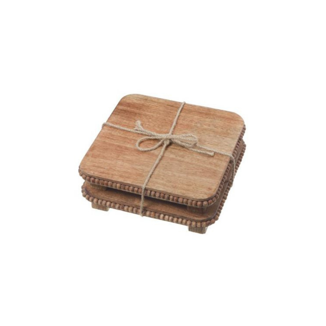 Set of 2 Mango Wood Beaded Square Trivets