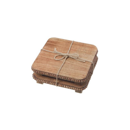 Set of 2 Mango Wood Beaded Square Trivets