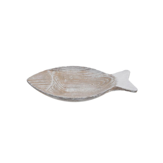 White Wash Natural Wood Fish Trinket Tray