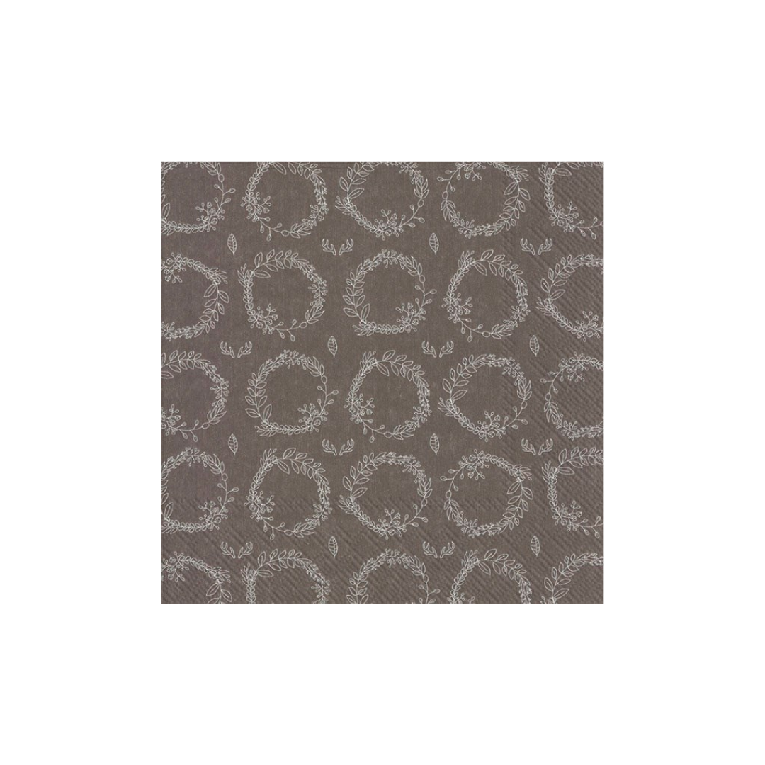 IHR Paper Napkins Wreath of Branches Grey Pack/20 6.5x6.5"