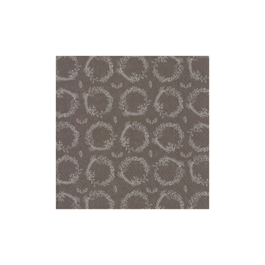 IHR Paper Napkins Wreath of Branches Grey Pack/20 6.5x6.5"