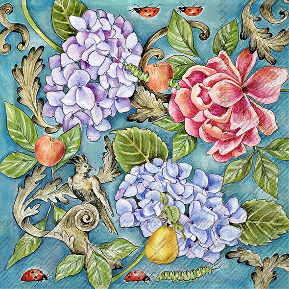 IHR Paper Napkins Roslyn Garden Blue Pack/20 6.5x6.5"